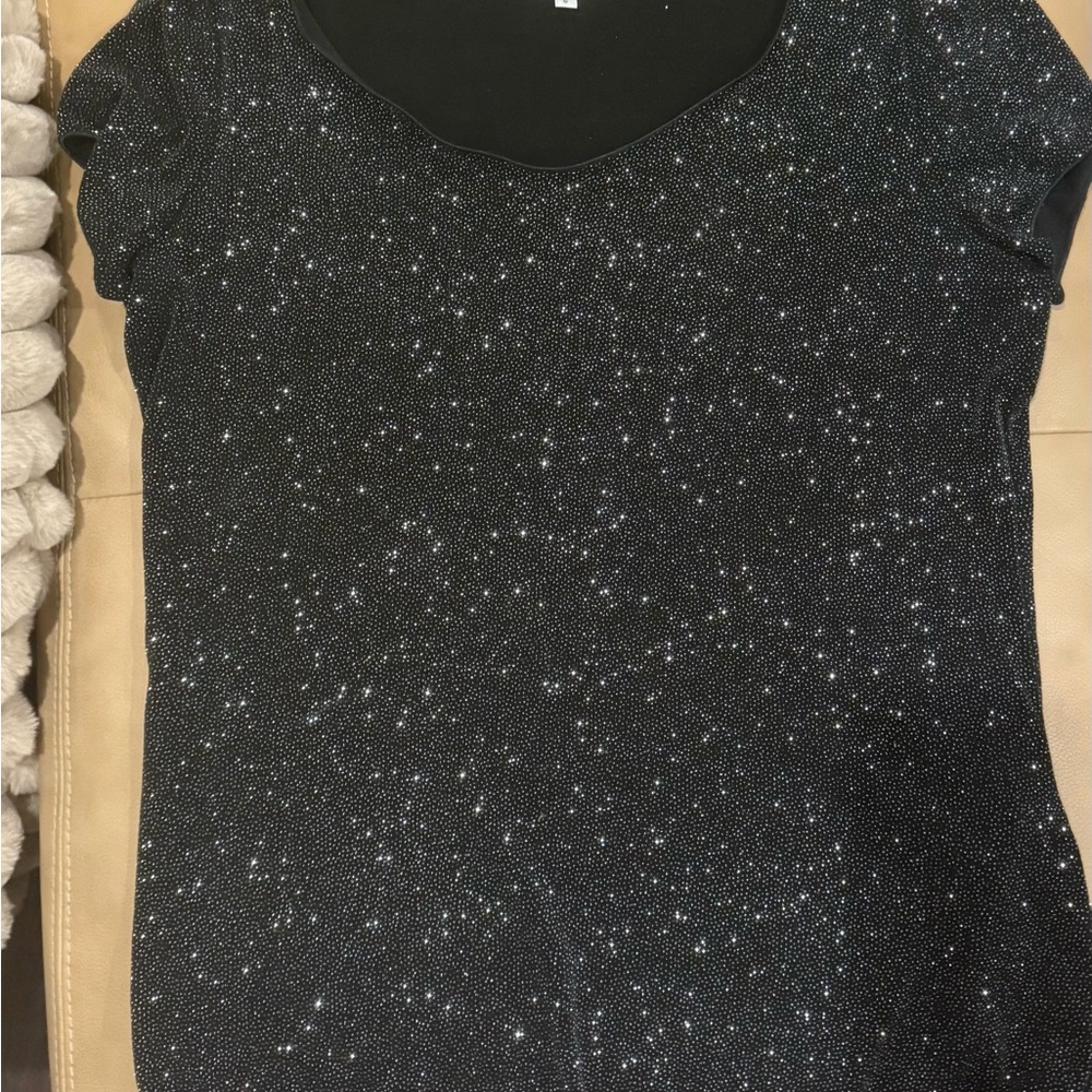 Armani Collezioni Black Sparkle Short Sleeve Top